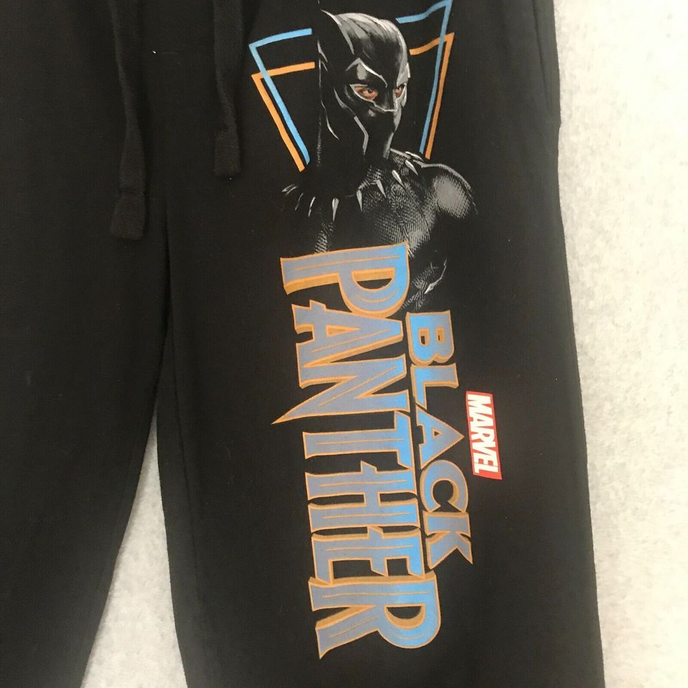 Marvel Black Panther Logo Sweatpants Mens Medium Black Jogging Yoga Pants Casual